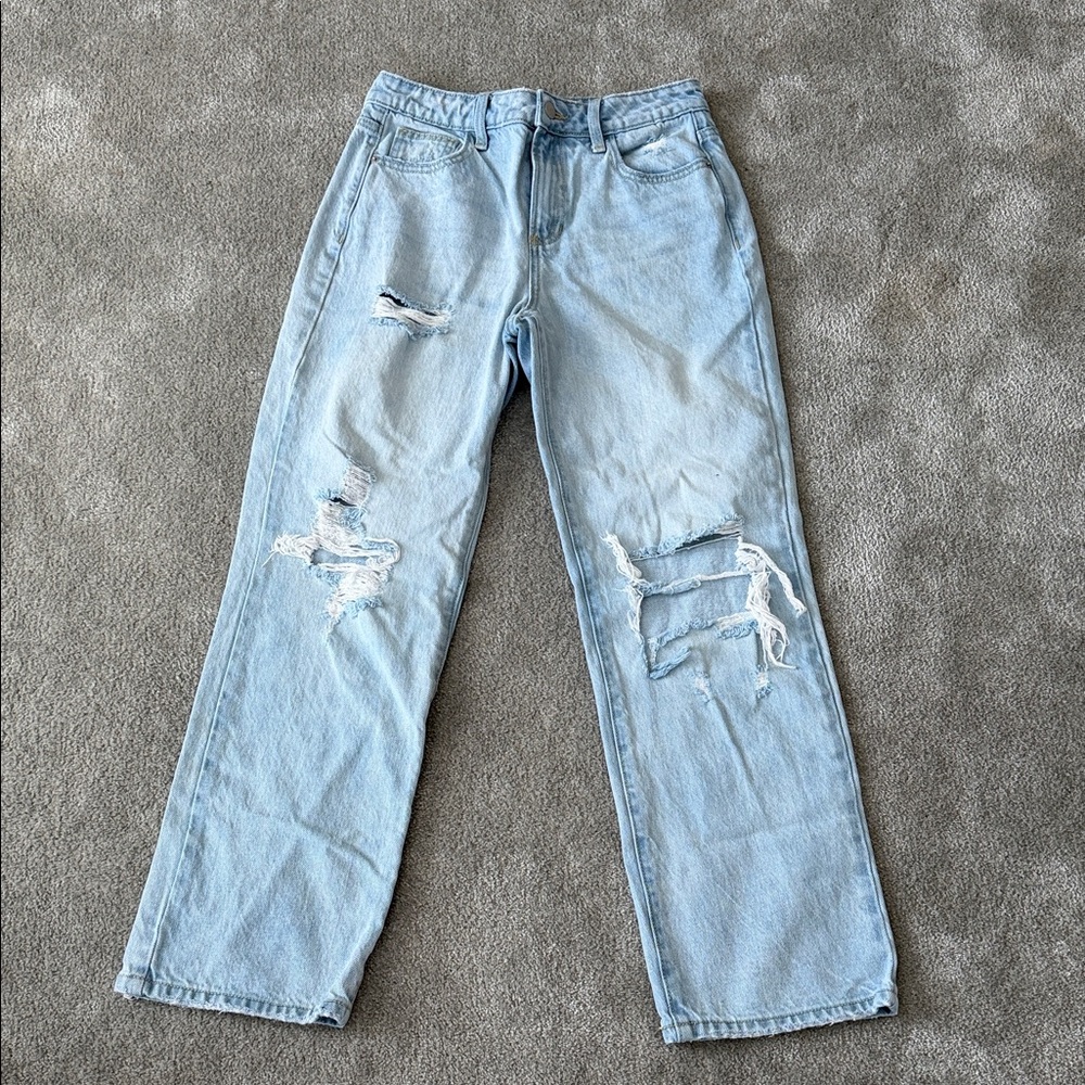 Altar'd State Distressed Light Blue Straight Jeans